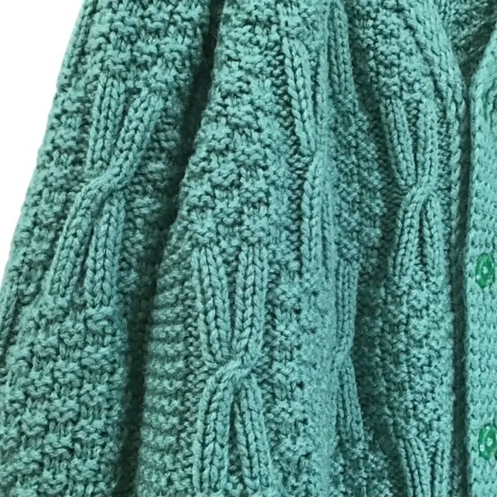 Cable Knit Cardigan, Green Teal